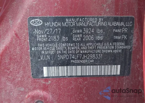 2018 Hyundai Elantra Se из США, поврежденный, VIN 5NPD74LF7JH298331